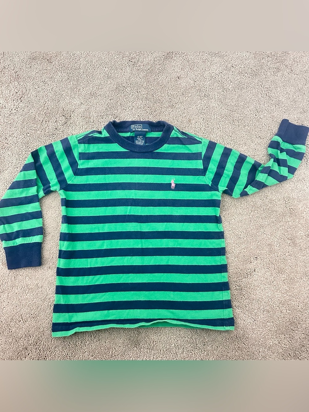 Ralph Lauren Polo Green & Navy Striped Long-Sleeve Kids Shirt